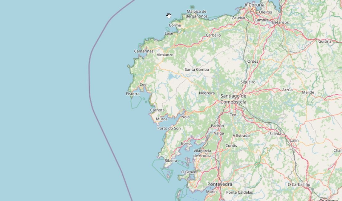 Openstreetmap of the Galician coast
